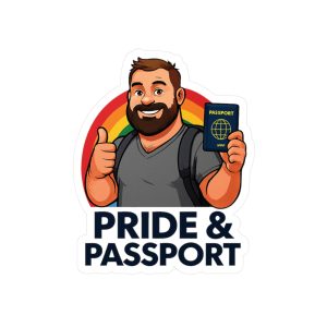 BRUNO Pride & Passport Vinyl Decals | Travel Stickers for LGBTQ+ Support, Fun Bumper Stickers, Luggage Decor, Gift for Travelers