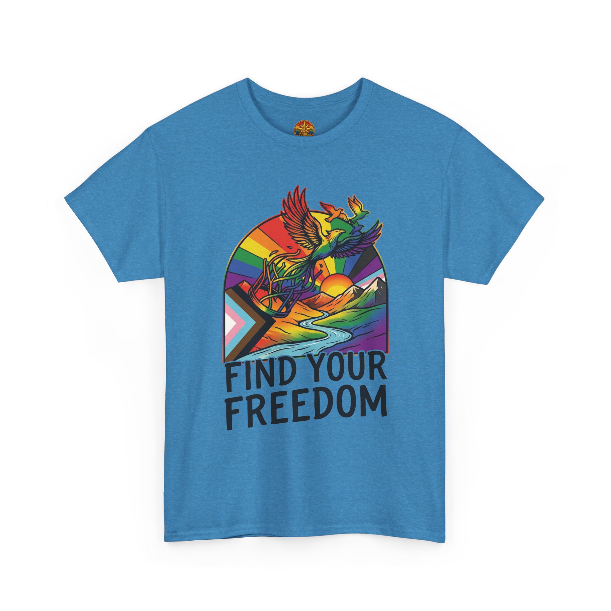 Find Your Freedom Rainbow Tee — LGBTQ+ Pride Soaring Phoenix Graphic T-Shirt