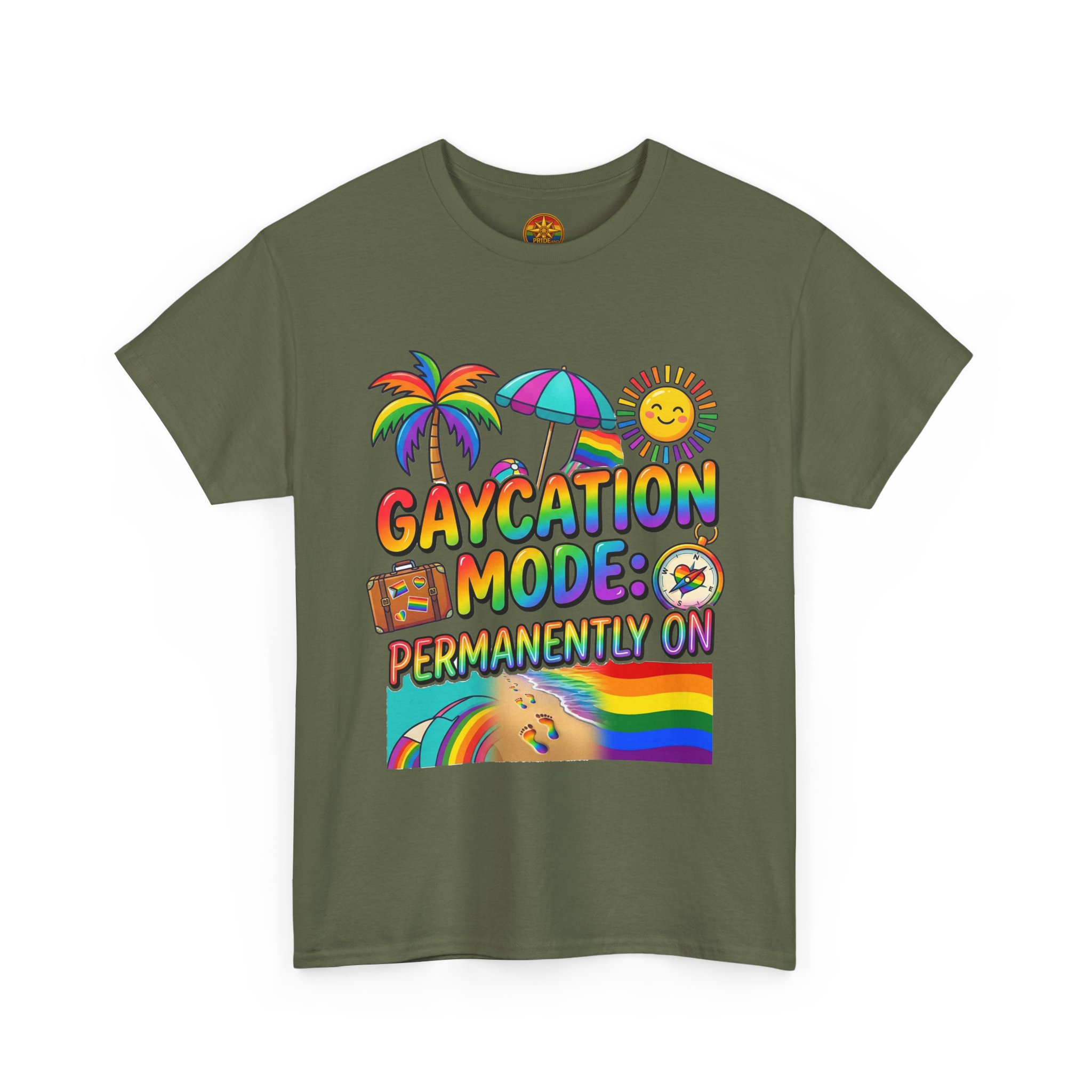 T-Shirt — "Gaycation Mode: Permanently On" Rainbow Vacation Pride Tee - Image 27