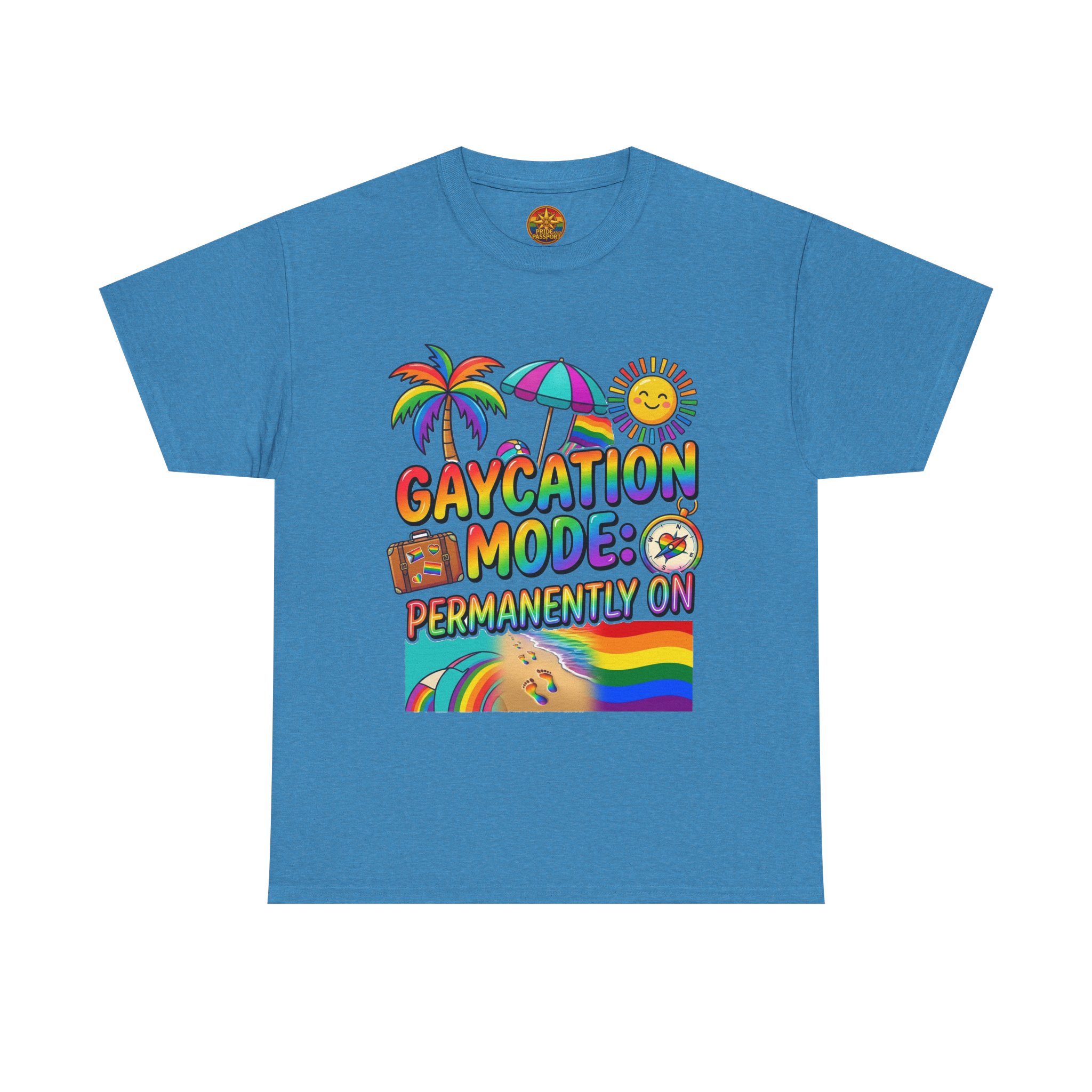 T-Shirt — "Gaycation Mode: Permanently On" Rainbow Vacation Pride Tee - Image 29