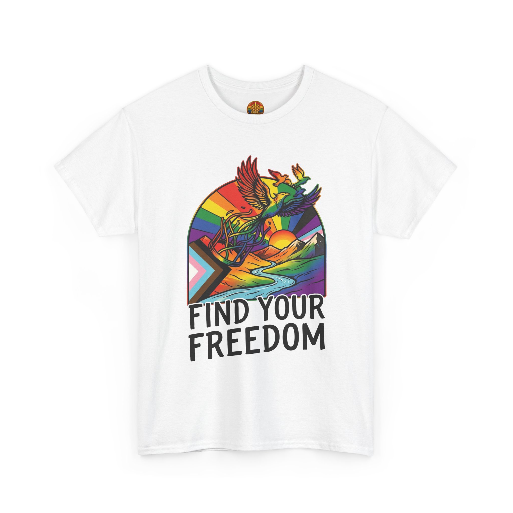 Find Your Freedom Rainbow Tee — LGBTQ+ Pride Soaring Phoenix Graphic T-Shirt - Image 7