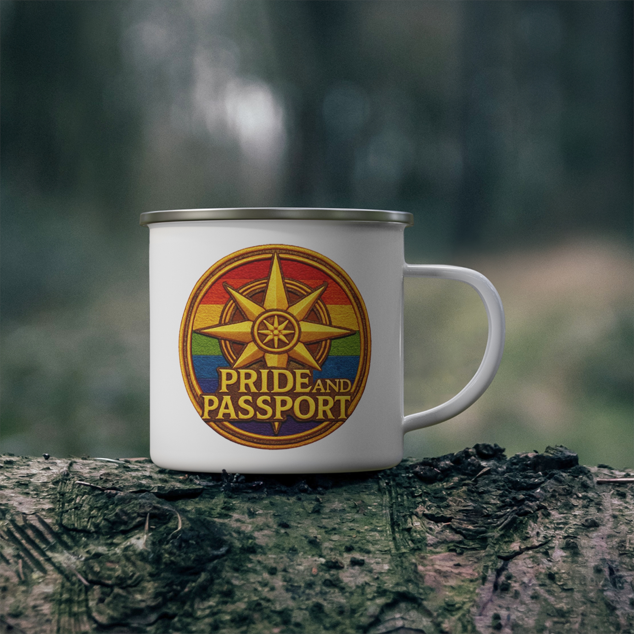 Enamel Camping Mug — 'Pride And Passport' Rainbow Travel Camp Mug - Image 4
