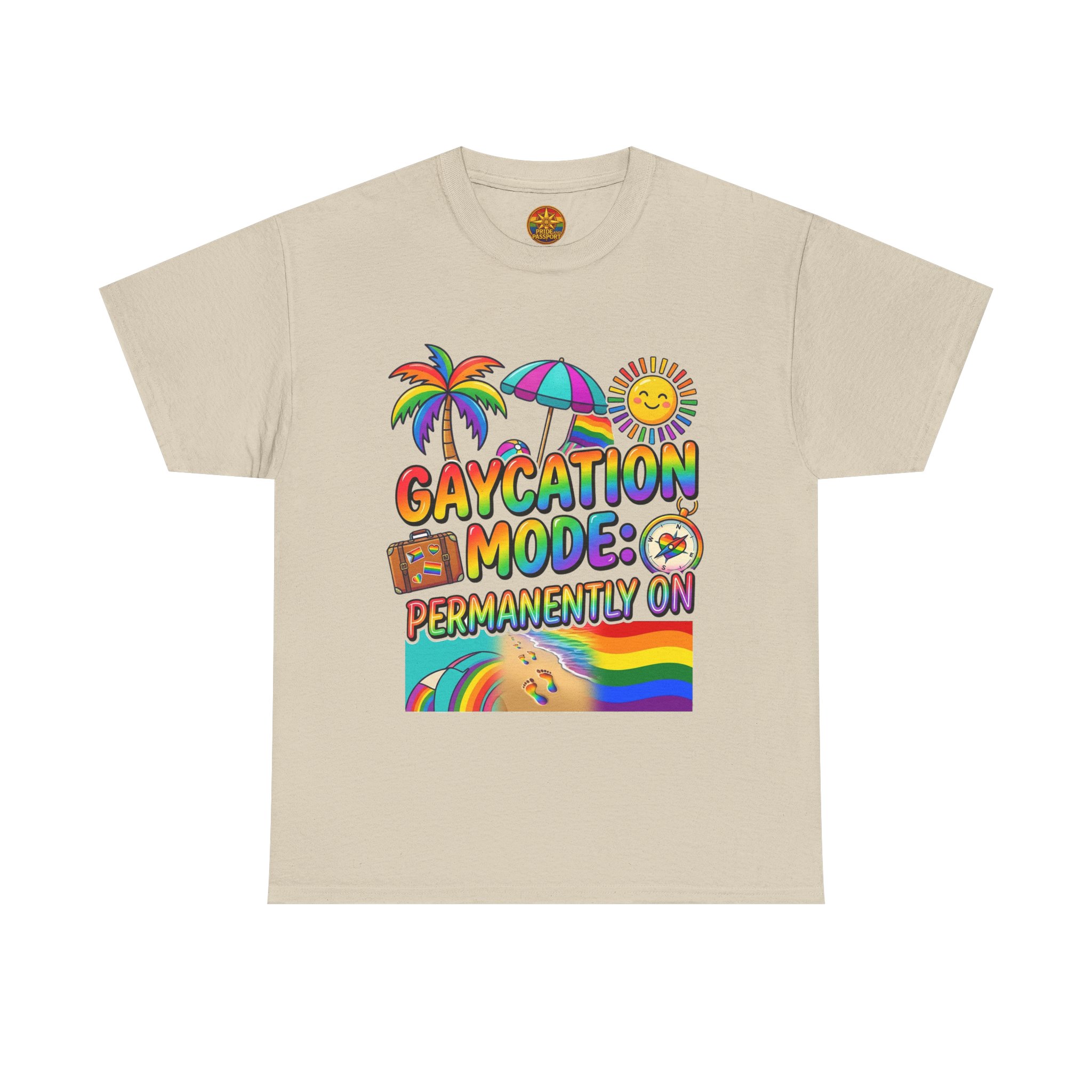 T-Shirt — "Gaycation Mode: Permanently On" Rainbow Vacation Pride Tee - Image 13