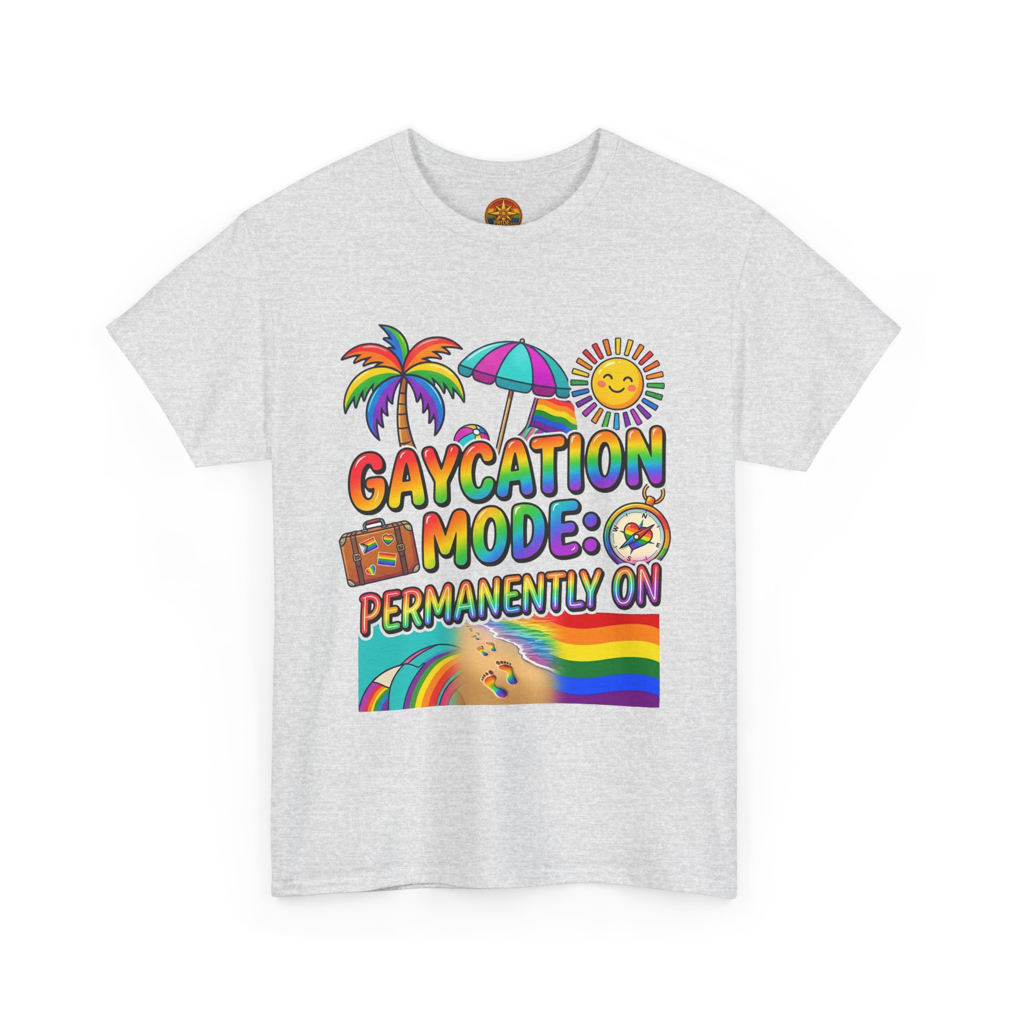 T-Shirt — "Gaycation Mode: Permanently On" Rainbow Vacation Pride Tee - Image 7