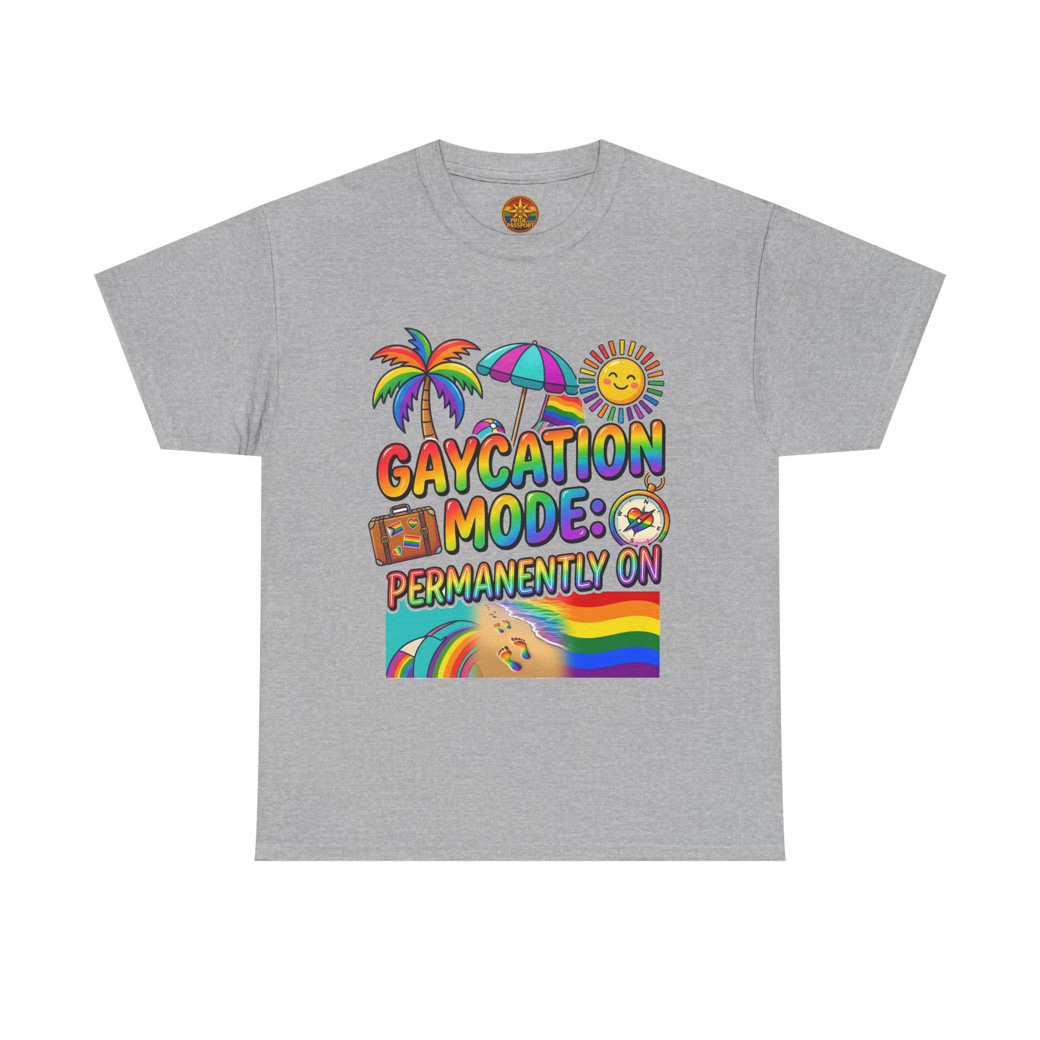 T-Shirt — "Gaycation Mode: Permanently On" Rainbow Vacation Pride Tee - Image 17