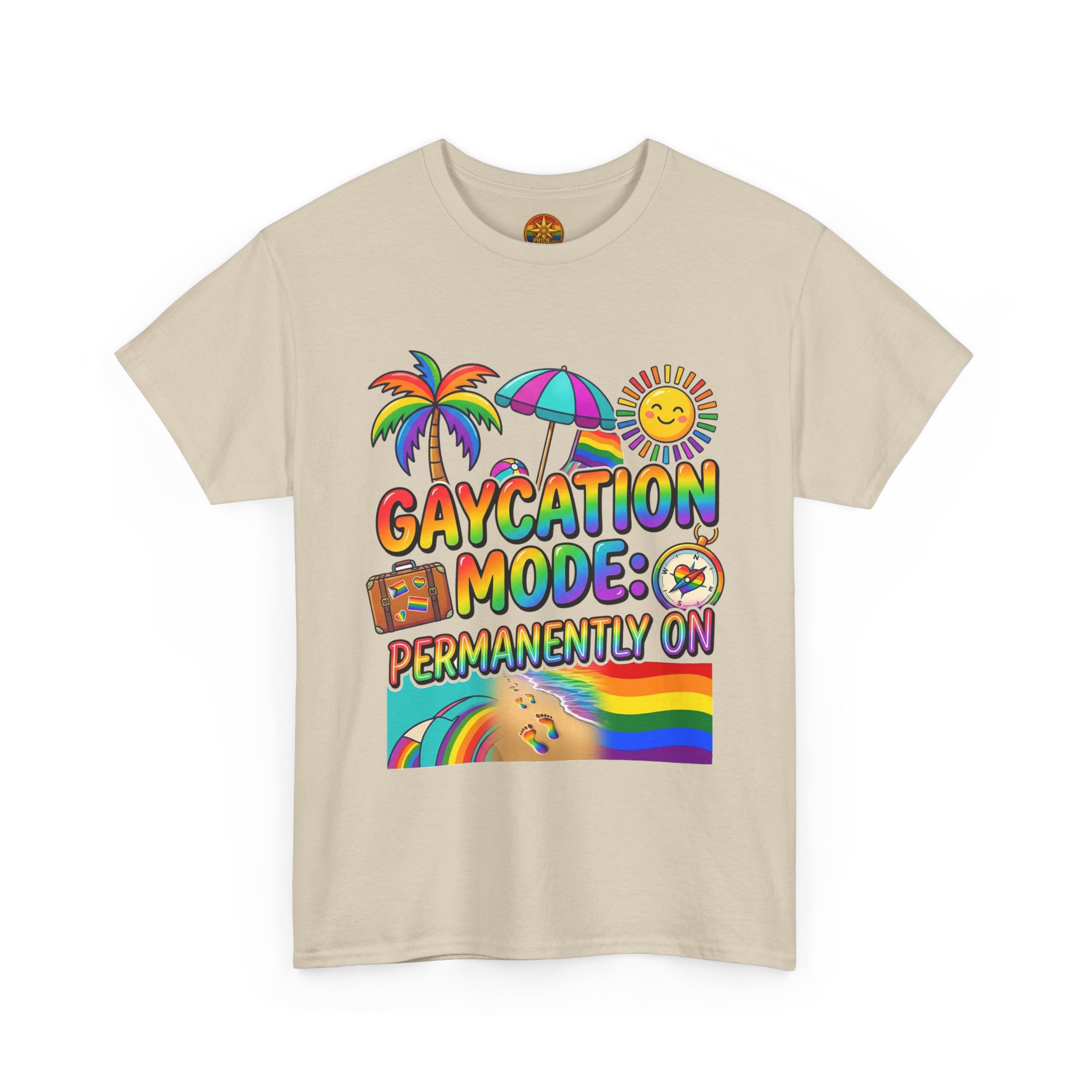 T-Shirt — "Gaycation Mode: Permanently On" Rainbow Vacation Pride Tee - Image 15