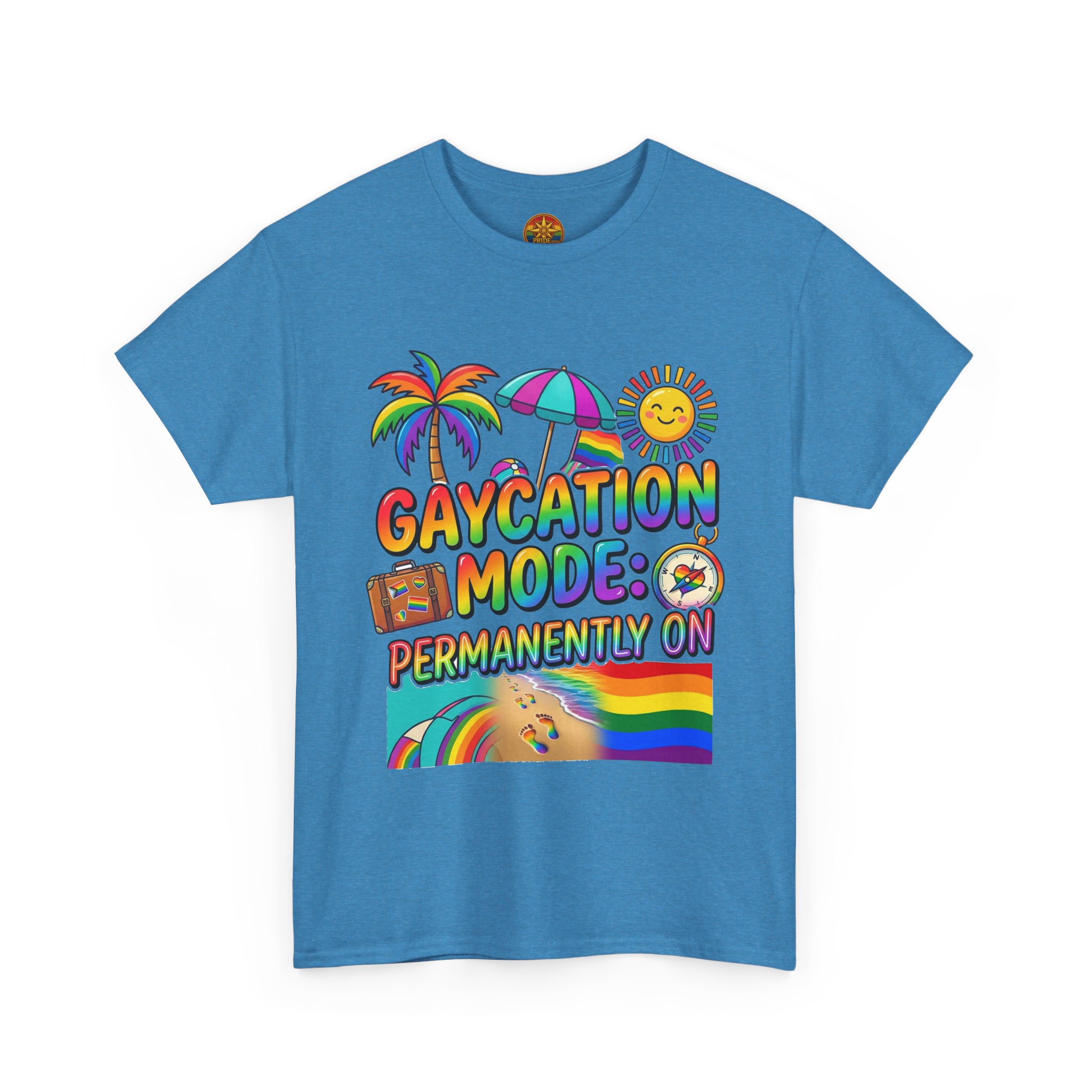 T-Shirt — "Gaycation Mode: Permanently On" Rainbow Vacation Pride Tee - Image 31
