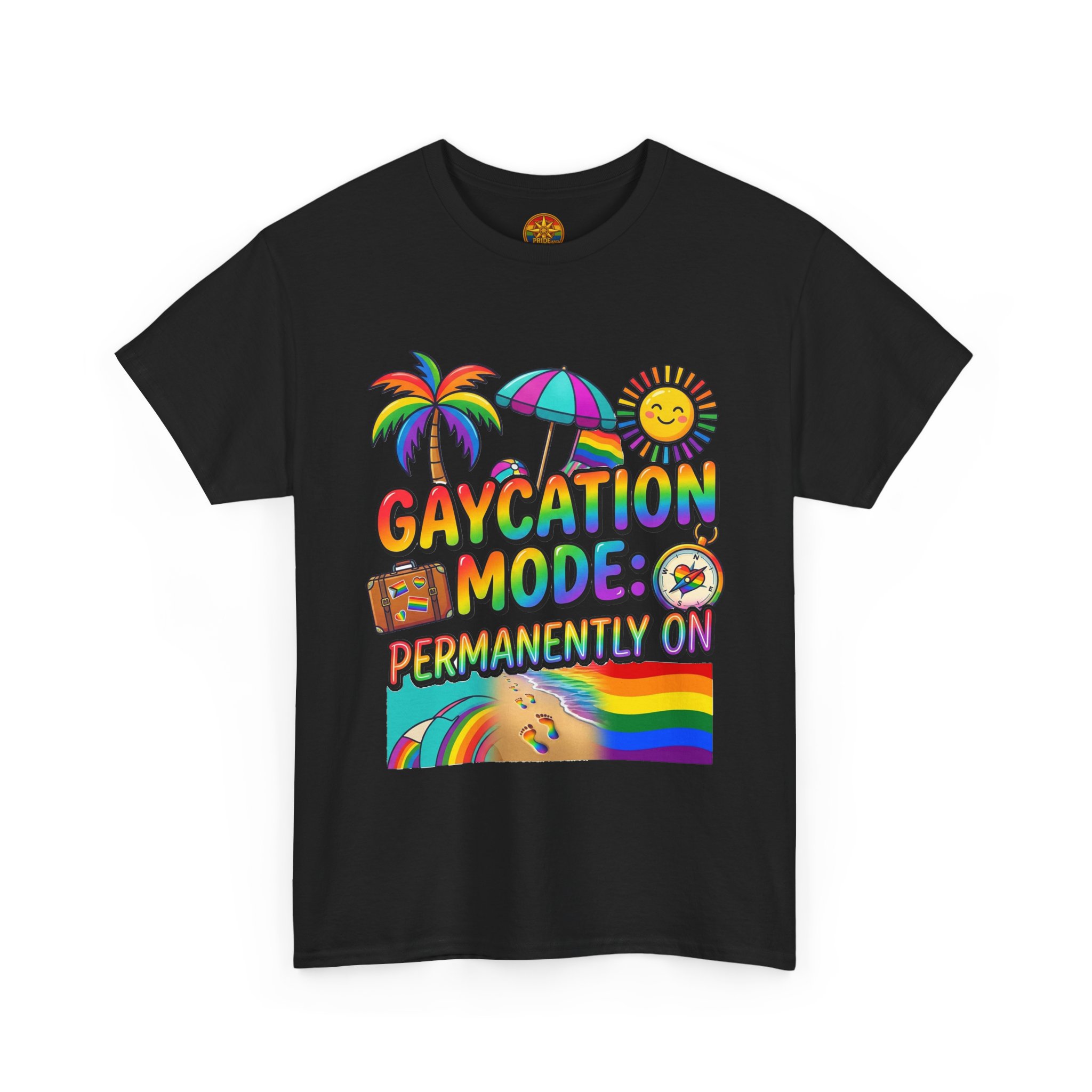 T-Shirt — "Gaycation Mode: Permanently On" Rainbow Vacation Pride Tee - Image 11