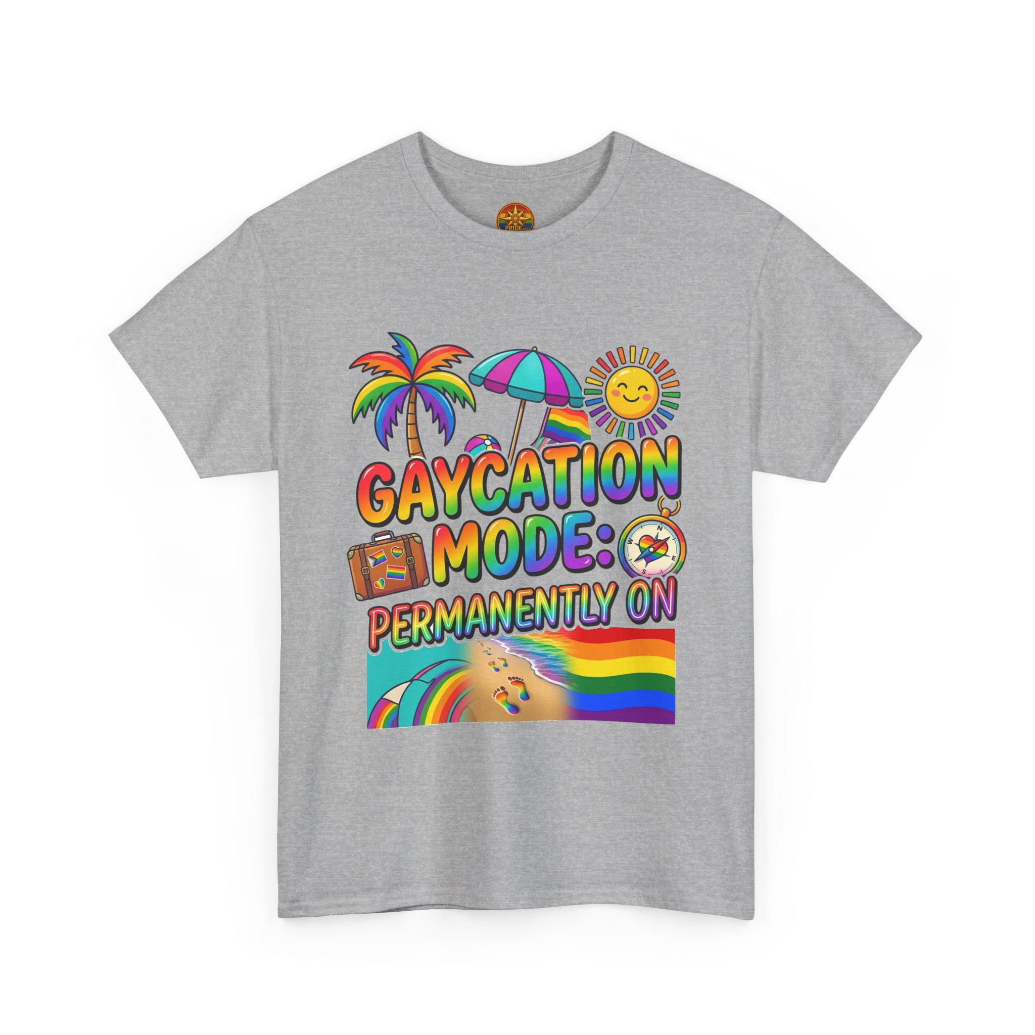 T-Shirt — "Gaycation Mode: Permanently On" Rainbow Vacation Pride Tee - Image 19
