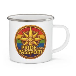 Enamel Camping Mug — 'Pride And Passport' Rainbow Travel Camp Mug