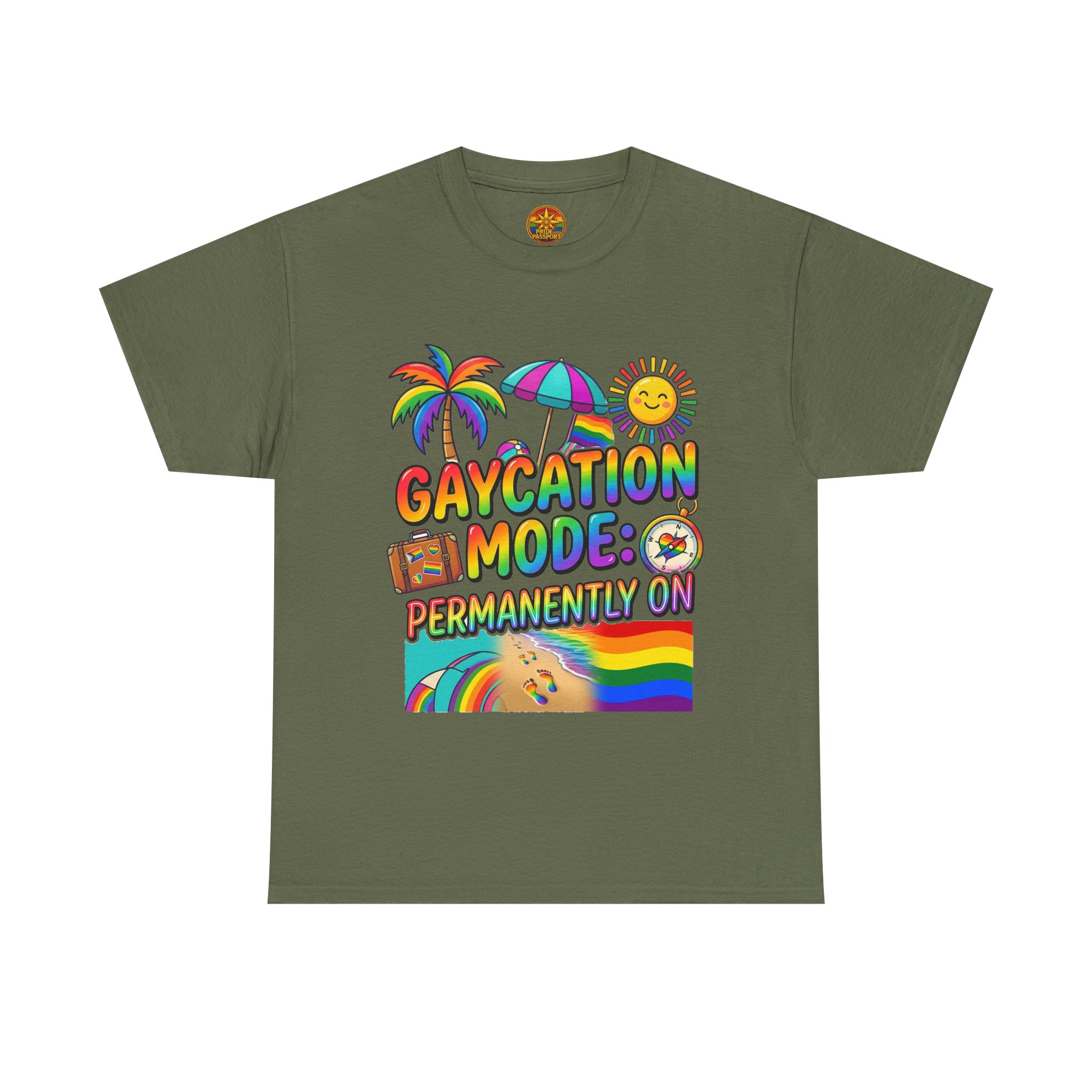 T-Shirt — "Gaycation Mode: Permanently On" Rainbow Vacation Pride Tee - Image 25