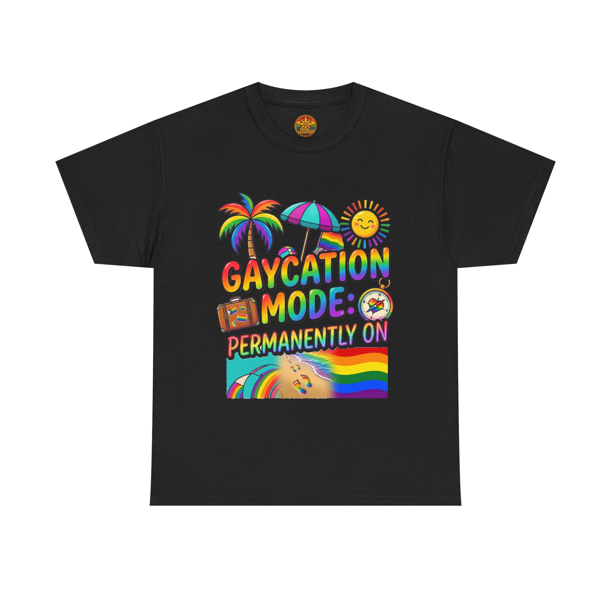T-Shirt — "Gaycation Mode: Permanently On" Rainbow Vacation Pride Tee - Image 9