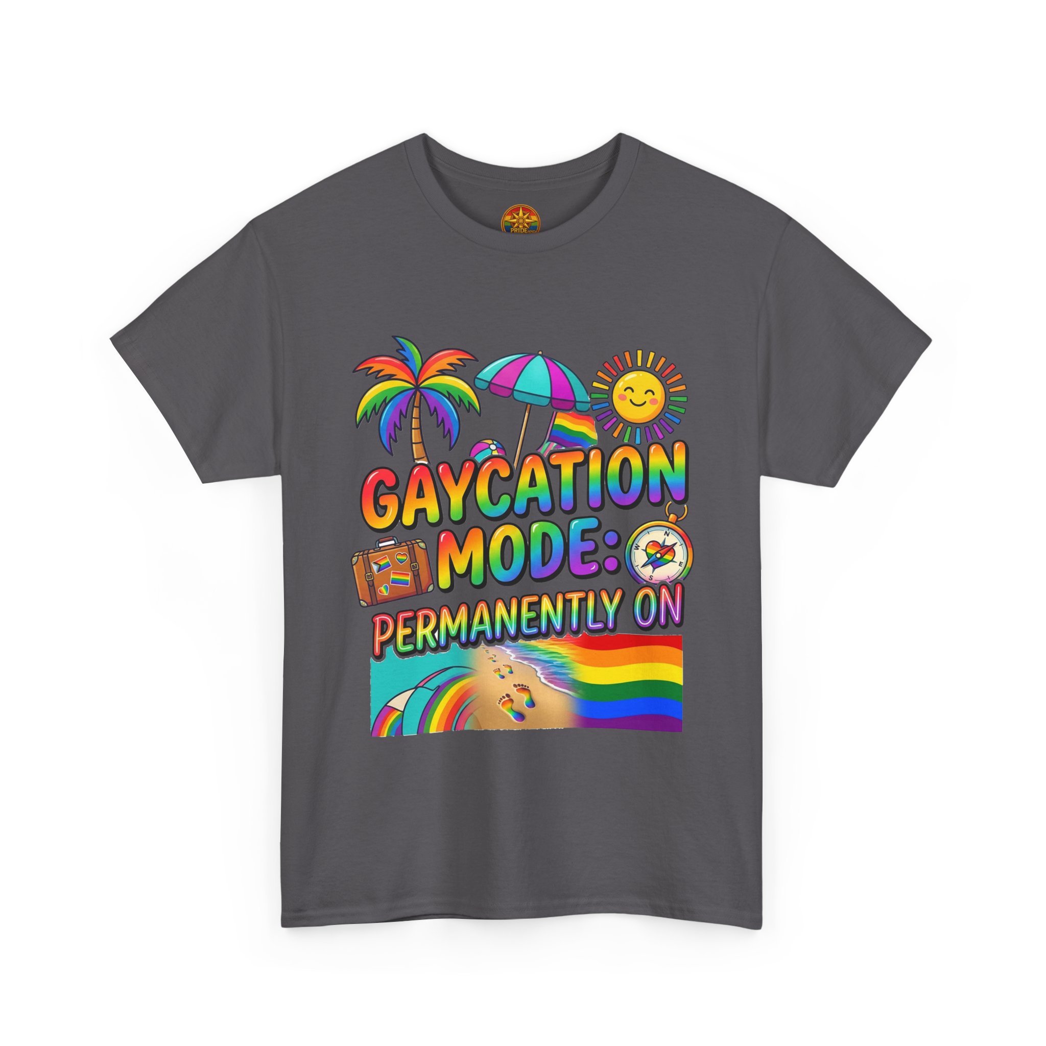 T-Shirt — "Gaycation Mode: Permanently On" Rainbow Vacation Pride Tee - Image 43