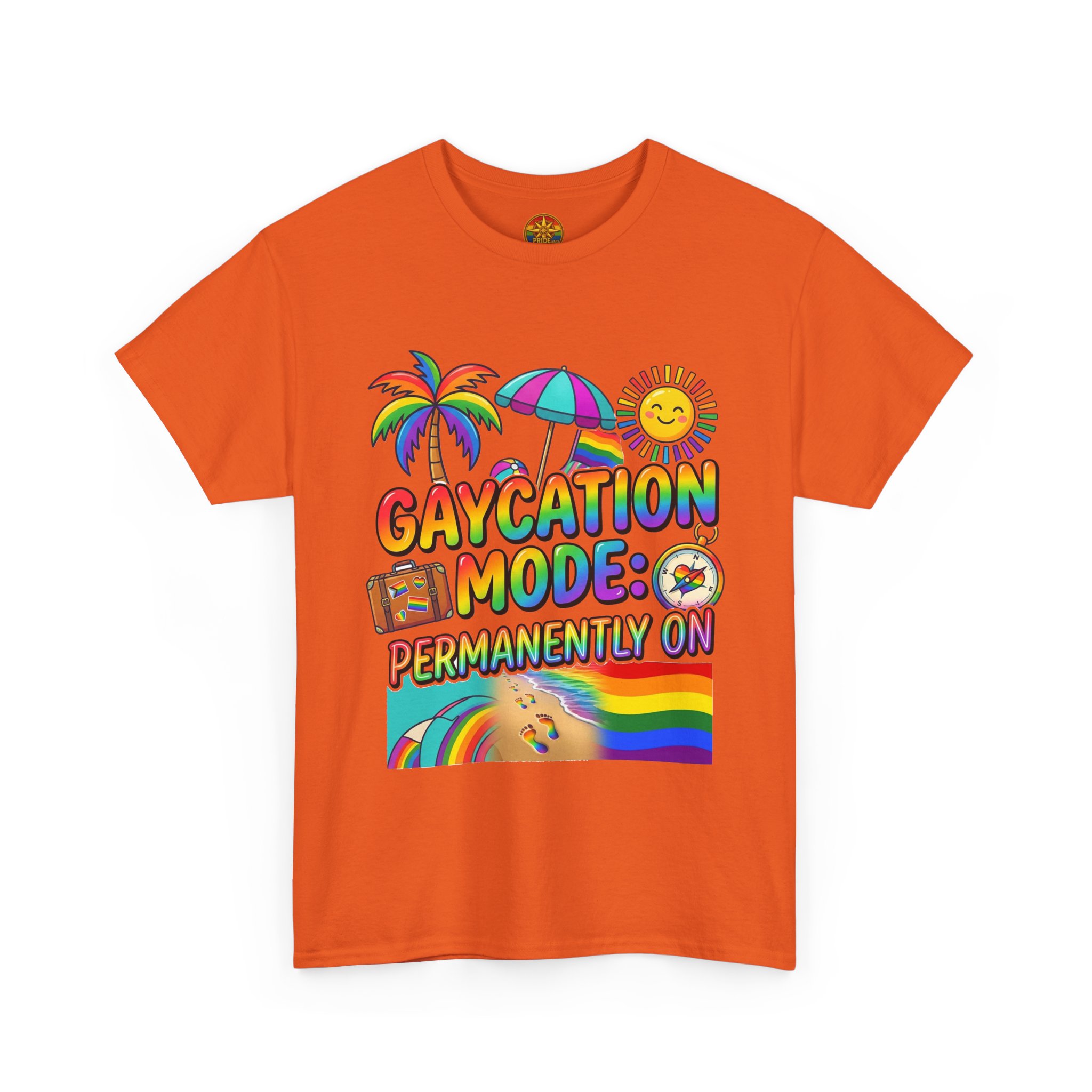 T-Shirt — "Gaycation Mode: Permanently On" Rainbow Vacation Pride Tee - Image 23